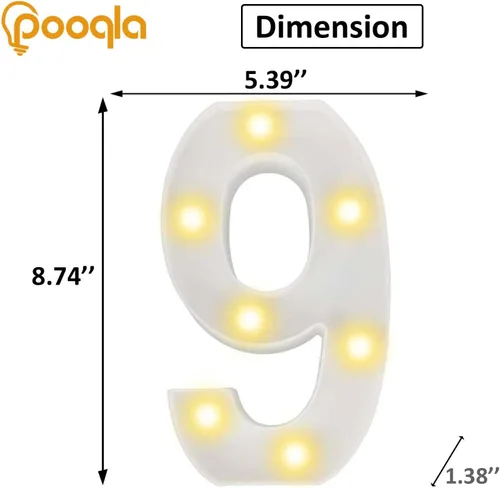 Miniatura 3 de Pooqla Letras y Números Decorativos con Luces LED, Letras y Números de Neón de Plástico Blanco para Decoración de Fiestas, Bodas, Funciona