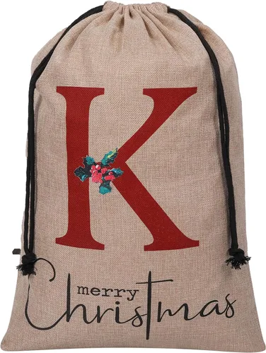 Miniatura 13 de Subyan Bolsa de regalo de Navidad de arpillera de 27 x 23 pulgadas, extra grande, reutilizable, personalizada, con monograma, con cordón