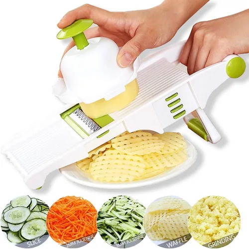Rebanador de mandolina – Mandolina de verduras ajustable, cortador de calabacín de frutas, cortador de papas fritas, cortador de arrugas de