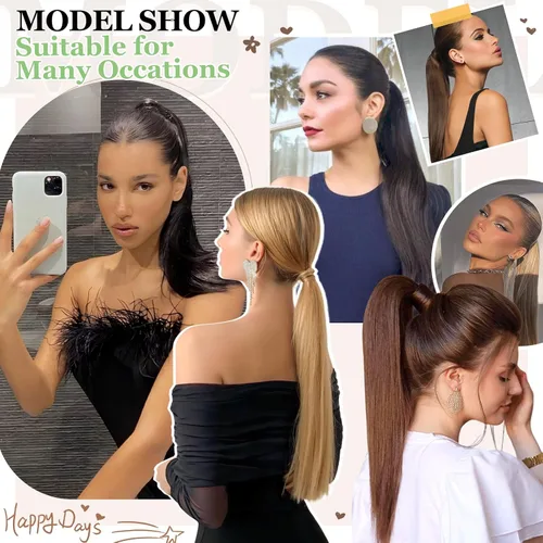 Miniatura 6 de Extensión de cola de caballo de 18 pulgadas, 20 pulgadas, larga, rizada, ondulada, recta, con clip, de aspecto natural, extensión de cabello