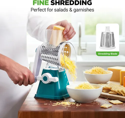 Miniatura 4 de Nutrichef Rallador y Triturador de Queso 3 en 1 Base de Succión Fuerte, Mango Giratorio con Seguro de Seguridad Incluye Manivela Manual y 3