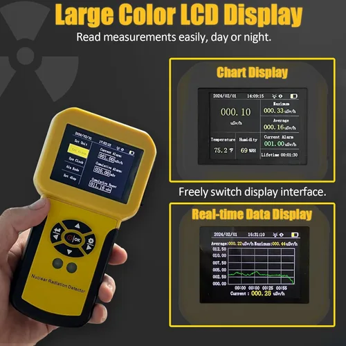 Miniatura 3 de HOLDPEAK - Contador Geiger, detector de radiación nuclear recargable con pantalla LCD, detección beta, gamma y rayos X, 5 unidades de medición