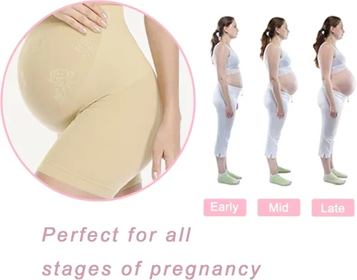 Miniatura 5 de POSHGLAM Ropa interior de maternidad sin costuras para mujer, con soporte para el vientre, cintura alta, medio-muslo, pantalones cortos