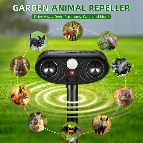 Miniatura 8 de Repelente de animales ultrasónico solar actualizado 2026 Dispositivos repelentes de ciervos para gatos al aire libre con sensor de movimiento