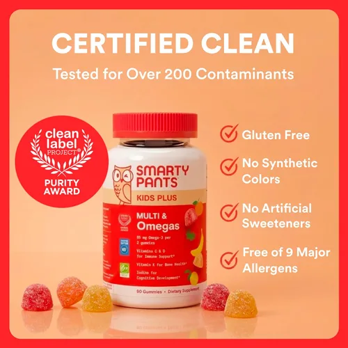 Miniatura 10 de SmartyPants Gomitas multivitamínicas para niños, fórmula mejorada: Omega 3 (DHA/EPA), vitaminas D3, C, B12, B6, vitamina A, K y zinc, sin gluten