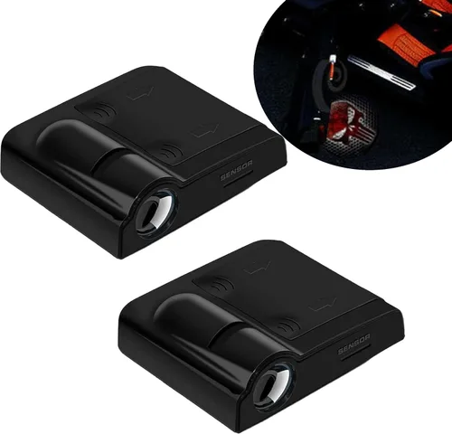 QODOLSI Pack-2 Luces para Puerta de Coche, Luces Decorativas LED de Cráneo Rojo Ambiental para Coche, Luces Universales de Logotipo Automático HD