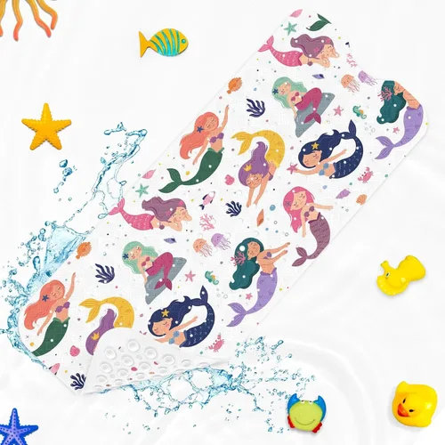 Miniatura 20 de Tapete de ducha para bañera de dinosaurio, selva, diseño tropical, caprichoso, antideslizante, extra largo, 40 x 16 pulgadas, lavable a máquina