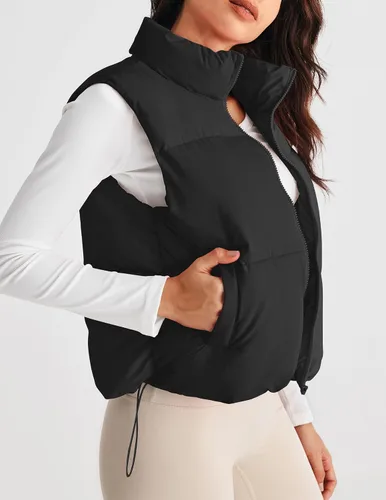 Miniatura 8 de MEROKEETY Chaleco acolchado para mujer, cuello alto, con cremallera, sin mangas, con bolsillos
