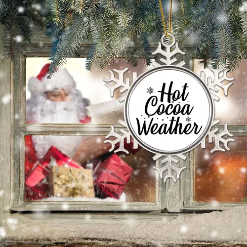 Miniatura 6 de Adornos de Navidad para árbol, cacao caliente, clima, regalos de recuerdo de Navidad, copo de nieve de metal, decoración de árbol de Navidad, citas