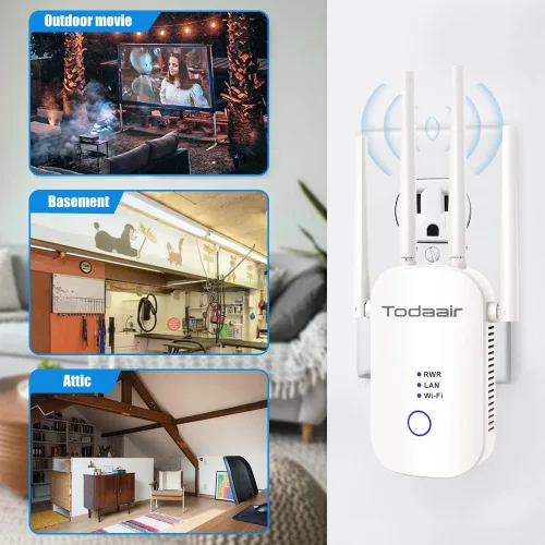 Miniatura 4 de Amplificador de señal WiFi de 1200 Mbps, cubre hasta 3500 pies cuadrados y 35 dispositivos, repetidor WiFi de doble banda de 2.4 y 5 GHz con puerto