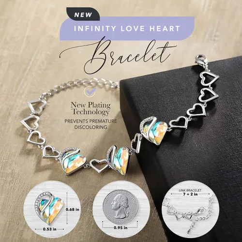 Miniatura 2 de Leafael - Pulsera de amor infinito con eslabones, corazón de cristal y piedra natal, regalos para mujer, tono plateado, 7 pulgadas con extensor de 2