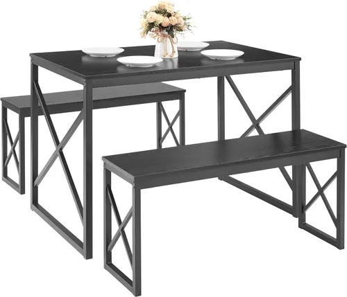 Miniatura 9 de VECELO Juego de mesa de comedor de cocina de 43.3 pulgadas para 4, marco de acero resistente y mesa de grano de madera, juegos de comedor que