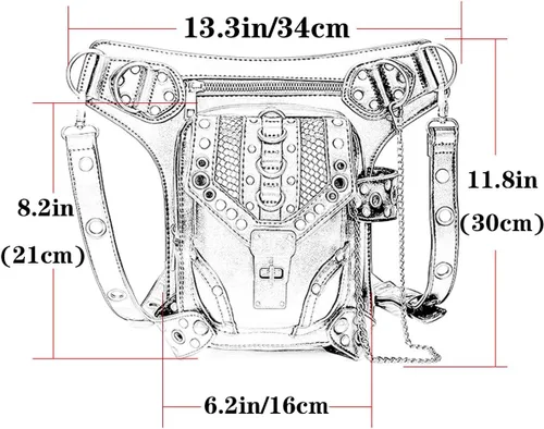 Miniatura 6 de Riñonera gótica, estilo punk, con caída en la pierna, para exteriores, bicicleta, motocicleta, ciclismo, senderismo, riñonera para cadera/muslo
