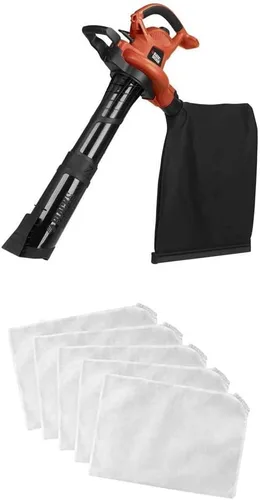 BLACK+DECKER Soplador de hojas eléctrico 3 en 1 con bolsas de vacío para soplador de hojas, desechables (BV6600 y BV-008)