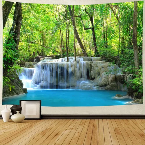 Miniatura 15 de FENDROM Tapiz de hojas de loto de naturaleza, tapiz de plantas, paisaje natural verde, para colgar en la pared, arte de pared 3D para dormitorio