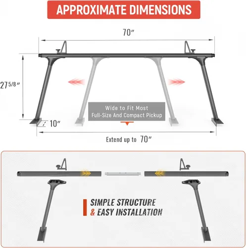 Miniatura 2 de Modelo APX25-Lite Soporte de Escalera de Aluminio Extensible para Camión Soporte de Escalera Ajustable para Camioneta (No Requiere Perforación)