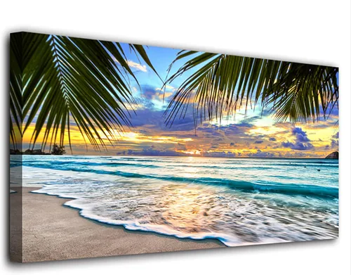 Miniatura 23 de Cuadros en Lienzo de Puesta de Sol en la Playa Arte de Pared para Sala de Estar Dormitorio Decoración de Pared, Impresiones de Arte de Pared