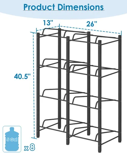 Miniatura 6 de mocomax Soporte para jarra de agua de 5 galones, soporte desmontable para botella de agua de 8 botellas, soporte para jarra de agua de 4 niveles