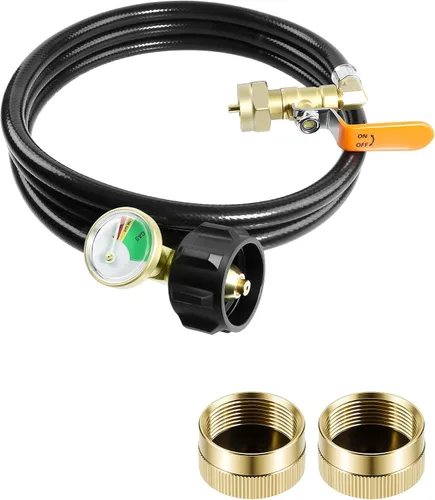 Miniatura 8 de DPB Adaptador de repuesto de propano de 3 pies para 1 libra. Manguera adaptadora de tanque de propano con medidor y válvula de control de Plateado