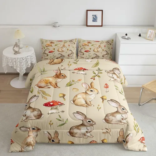 Miniatura 18 de Feelyou Juego de ropa de cama de conejo para niños, tamaño individual, juego de edredón de conejo para niñas y mujeres, edredón de plumón verde