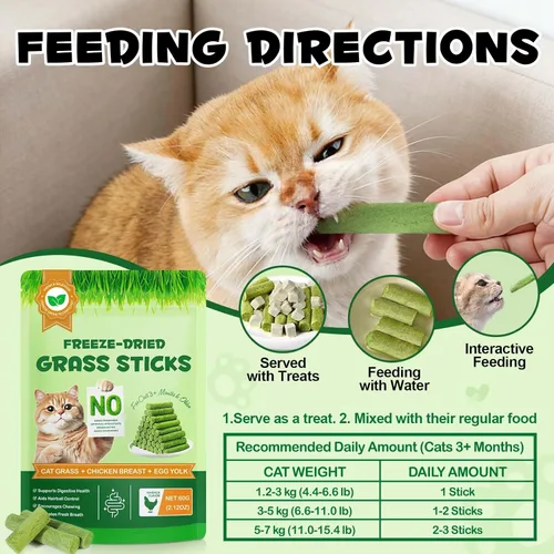 Miniatura 2 de Palitos de hierba para gatos liofilizados para dentición, alto contenido de carne para control de bolas de pelo y masticables de salud dental