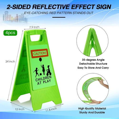 Miniatura 2 de 4 letreros grandes de 24 pulgadas para niños en el juego, reflectantes, de doble cara, letreros de seguridad para niños en juego, mango portátil