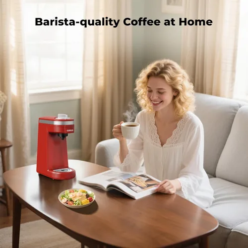 Miniatura 5 de Cafetera Mini CHULUX para Cápsula K, Cafetera de una Sola Porción para Americano de Una Taza, Máquina de Café en Cápsulas Ligera, Roja Rojo