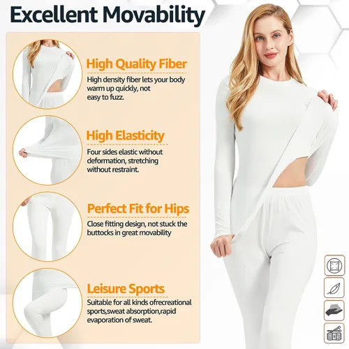 Miniatura 4 de UNIQUEBELLA Conjunto de ropa interior térmica para mujer, conjunto de capa base larga para mujer, conjunto de ropa interior atlética