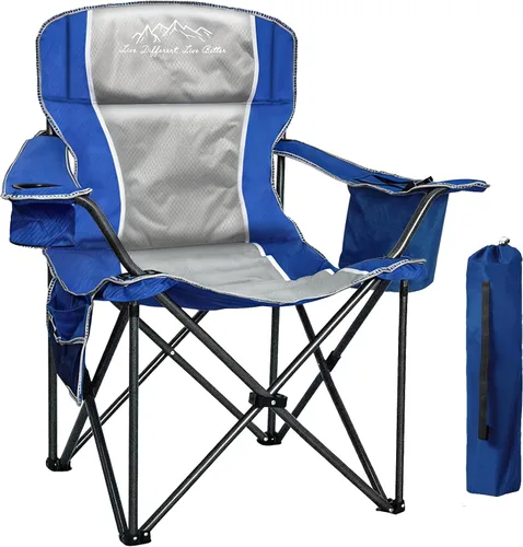 Miniatura 14 de Sillas de campamento para adultos de alta resistencia de 500 libras de capacidad, silla plegable de respaldo alto con marco de acero grueso, silla