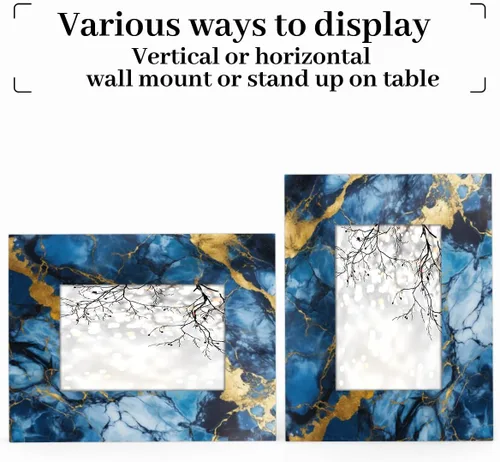Miniatura 4 de Marco de fotos de madera con textura de mármol azul de 4 x 6 pulgadas con marco de fotos acrílico de alta definición, pantalla vertical u