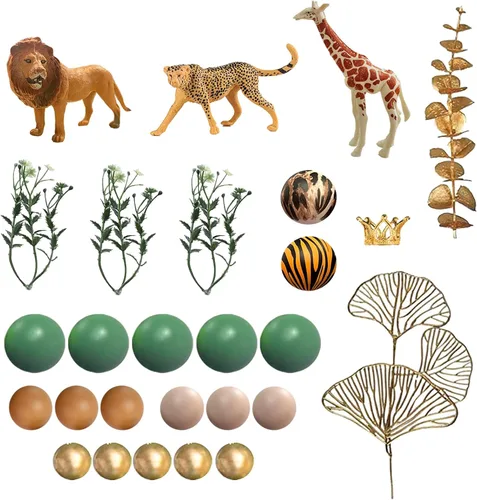 Decoración para tartas de animales de la selva con bolas de colores para decoración de pasteles para cumpleaños con temática salvaje, suministros de