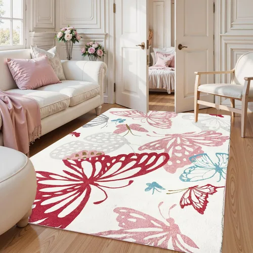USTIDE Butterflys Alfombra para Niños 5X7/55"x78" Alfombra de Área Lavable a Máquina para Dormitorio de Niñas Alfombra Suave para Sala de Estar Sala
