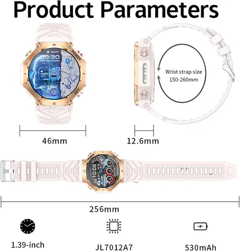 Miniatura 7 de Loluka Reloj inteligente GPS Tracker resistente al aire libre Smartwatch con brújula/linterna LED/presión de aire/altitud/respuesta/hacer llamada