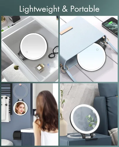 Miniatura 9 de FASCINATE Espejo de Aumento 10X 1X de Doble Cara con Magnificación Espejo de Tocador para Maquillaje Espejo Iluminado Recargable con 3