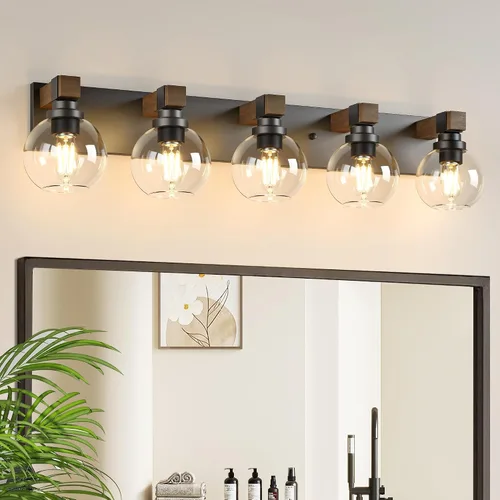 Miniatura 8 de LmnLvn Lámparas de baño, 3 luces de tocador de color negro mate, modernas lámparas de baño sobre espejo, luces de tocador de granja con pantalla