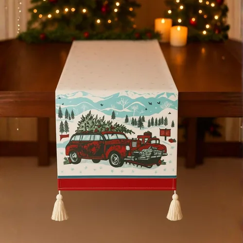 Miniatura 13 de Folkulture Camino de mesa de Navidad de 90 pulgadas de largo para decoraciones de Navidad de interior para el hogar, camino bohemio 100% algodón