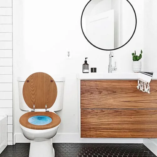 Miniatura 3 de Asiento de inodoro de madera redondo con bisagras de metal, asiento de inodoro de madera para asientos de inodoro de tamaño estándar americano