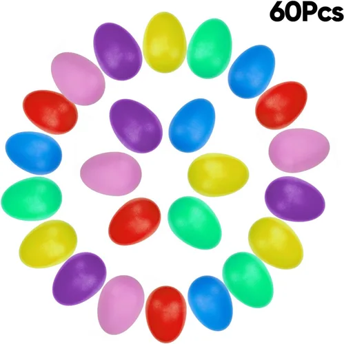 Miniatura 2 de Foraineam 60 piezas de plástico para huevos - coloridos huevos de Pascua Maracas Instrumentos musicales - Huevos de música de percusión Noisemaker