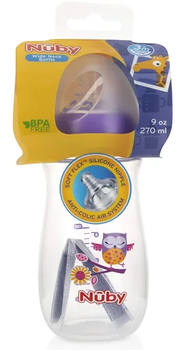 Miniatura 3 de Nuby Botella de cuello ancho con sistema de aire anticólicos, los colores/impresiones pueden variar, 1 paquete de 1 botella