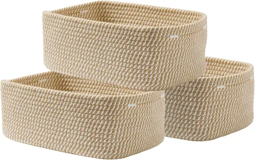 Miniatura 27 de Cesta tejida pequeña, 12 x 8 x 4.5 pulgadas, cesta de almacenamiento para organizar, bonita canasta de cuerda pequeña para estante de armario, cubos