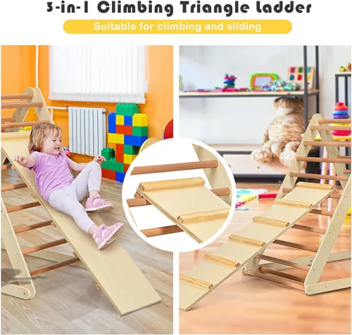 Miniatura 2 de Costzon - Juguete escalador de madera 3 en 1 para niños, escalador triangular con rampa, juguete Montessori de gimnasio e interiores para niños