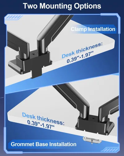 Miniatura 7 de MOUNT PRO Soporte de monitor dual para pantallas ultraanchas de hasta 44 libras de máximo 49 pulgadas, brazo de monitor resistente para 2 monitores