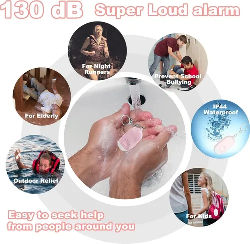 Miniatura 7 de Hion Llavero de alarma de seguridad personal para mujeres, alarma recargable de autodefensa de 130 dB con linterna LED, sonido seguro de emergencia