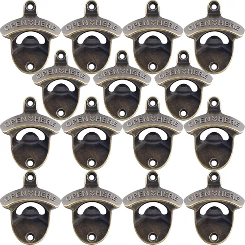 Miniatura 32 de 15 paquetes clásicos de abridor de tapa de cerveza montado en la pared, abridor de botellas negro con tornillo, abridor de tapas de botellas