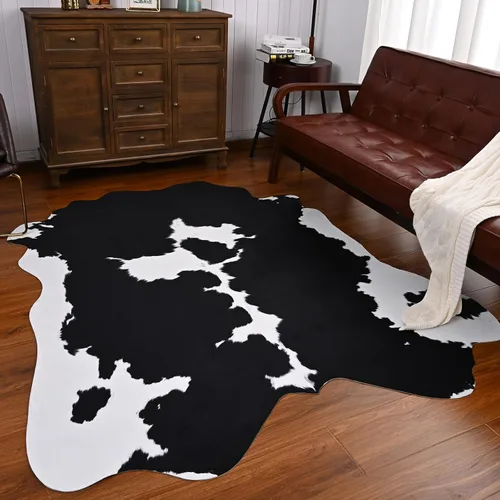 Miniatura 8 de Comeet Alfombra de piel de vaca sintética de 4 x 3 pies, alfombra de vaca mediana con estampado de vaca gruesa, antideslizante, alfombra de área