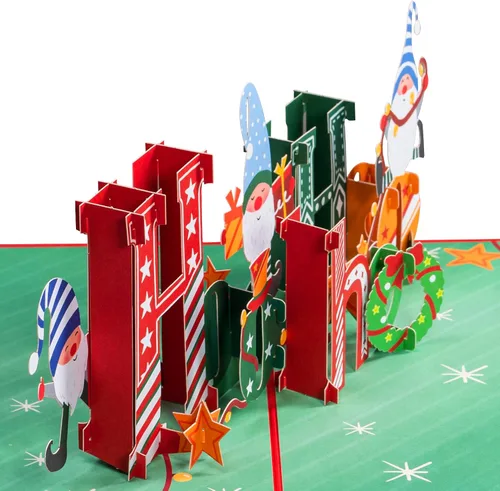 Miniatura 5 de Paper Love Tarjeta de Navidad desplegable 3D, Ho Ho Ho, regalo para Navidad o vacaciones, cubierta de 5 x 7 pulgadas, incluye sobre y etiqueta