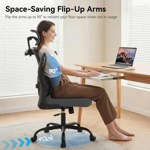 Miniatura 9 de AreShark Silla de Oficina Ergonómica con Soporte Lumbar Ajustable y Gancho para Cabezal, Silla de Malla Respirable de Respaldo Alto con Ruedas