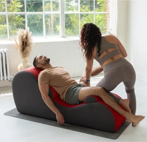 Miniatura 2 de Avana Chakra Yoga Chaise - 2 reposacabezas ajustables y asas con correas ajustables, micro terciopelo/microbucle, rojo y gris