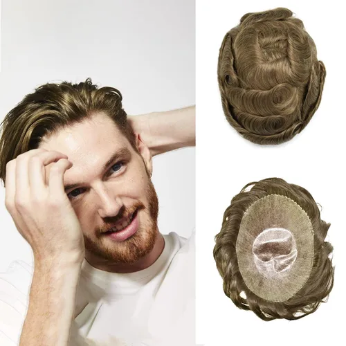 Miniatura 18 de Tupé para hombre, pieza de cabello humano real, tupé para hombres, sistema de reemplazo de cabello, piezas de pelo completo de piel de polietileno