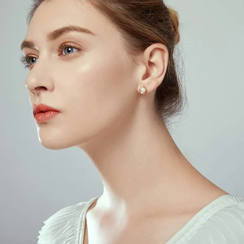 Miniatura 2 de JORA Aretes de oro rosa y plata esterlina con perla en flor negra, para mujer